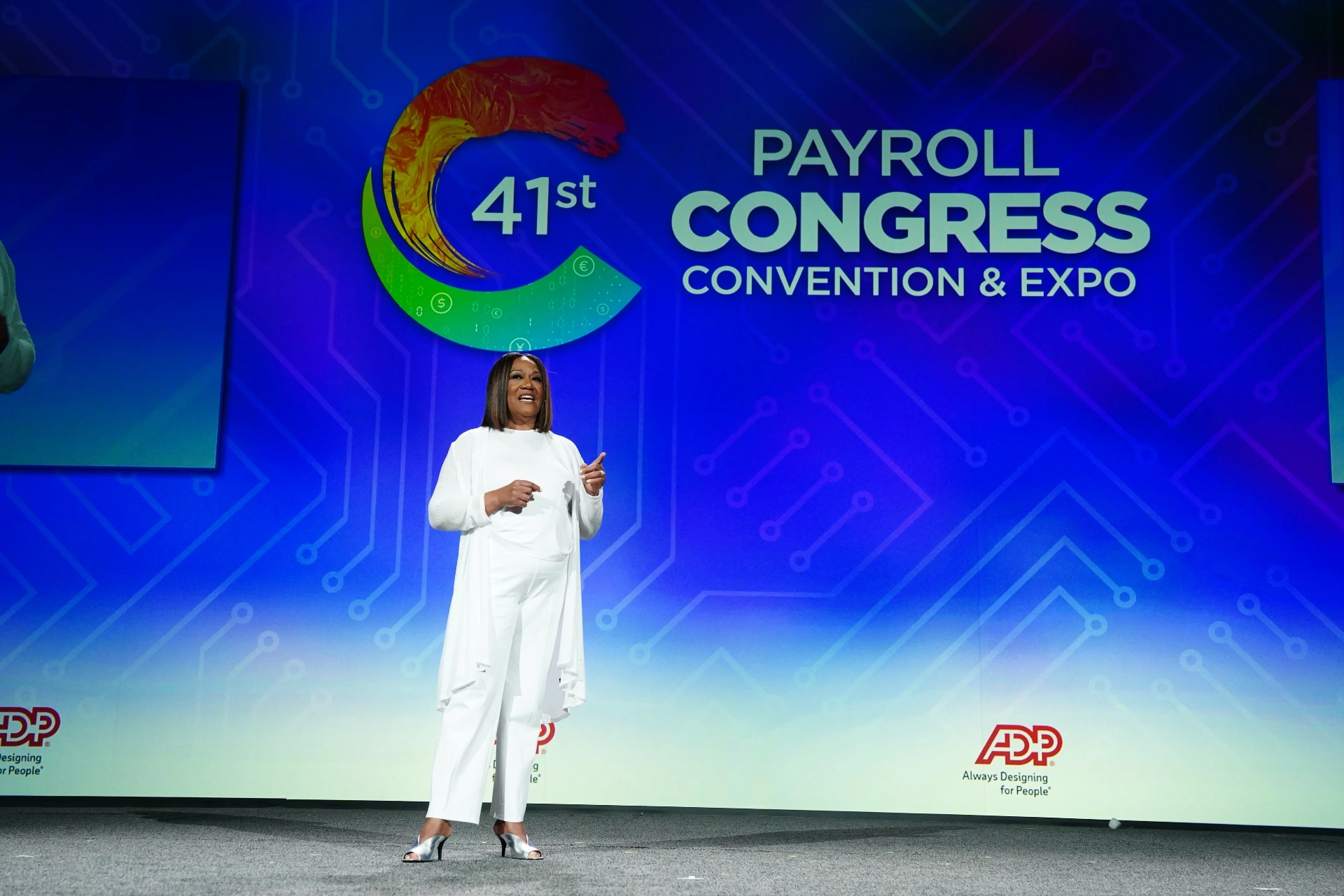 Carolyn Hayden-Garner on stage at the 41st Payroll Congress Convention & Expo